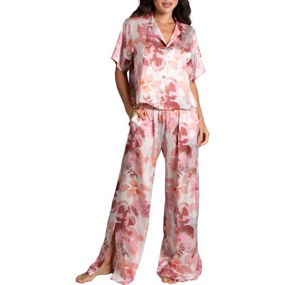 Midnight Bakery Shadow Leaf Print Short Sleeve Satin Pajamas