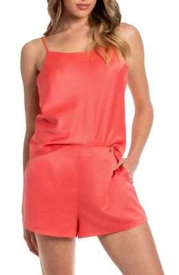 Midnight Bakery Solid Tap Satin Short Pajamas in Coral 