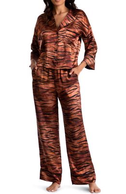 Midnight Bakery Tiger Print Satin Pajamas in Rust