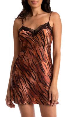 Midnight Bakery Tiger Stripe Lace Trim Satin Chemise in Rust