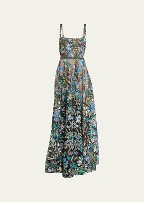 Midnight Tokyo Sequin Floral Embroidered Gown