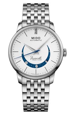 MIDO Baroncelli Heritage Smiling Moon Bracelet Watch, 39mm in White 