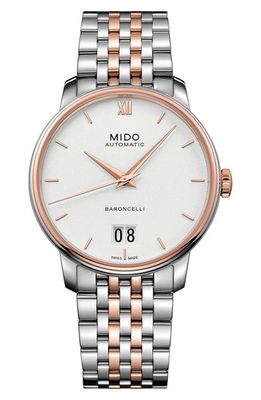 MIDO Baroncelli III Automatic Bracelet Watch, 40mm in Silver/White/Rose Gold 