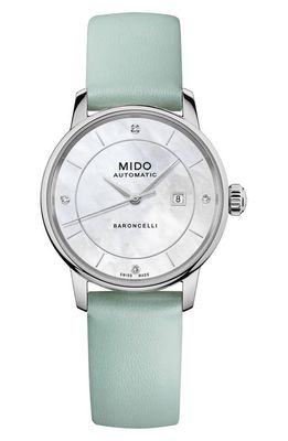 MIDO Baroncelli Signature Lady Colors Leather Strap Watch, 30mm in Mother Of Pearl/Multi 