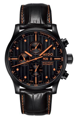 MIDO Multifort Automatic Chronograph Leather Strap Watch, 44mm in Black/Orange 