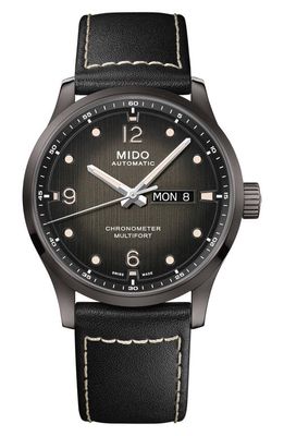 MIDO Multifort Automatic Leather Strap Watch, 42mm in Black /Grey 