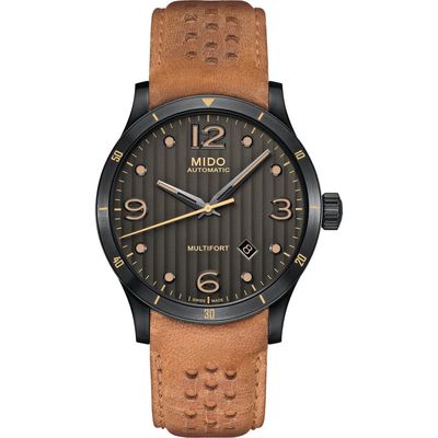 MIDO Multifort Automatic Leather Strap Watch, 42mm in Tan/Grey/Gunmetal 