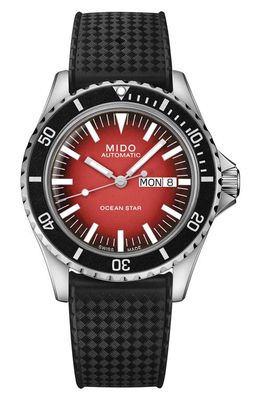 MIDO Ocean Star Tribute Gradient Rubber Strap Watch, 40.5mm in Black/Red Gradient 