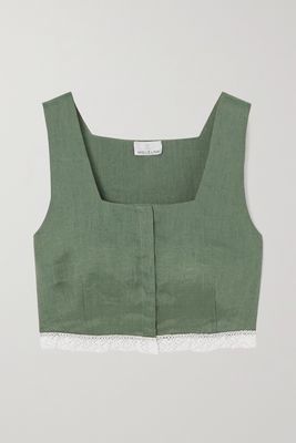 Miguelina - Billie Cropped Crochet-trimmed Linen Top - Green