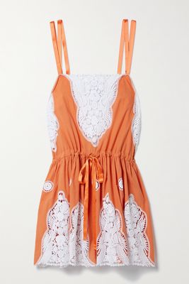 Miguelina - Brielle Crochet-trimmed Cotton Mini Dress - Orange