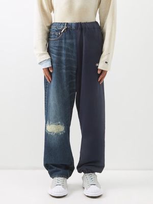 Mihara Yasuhiro - X Champion Patchwork Jersey And Denim Jeans - Mens - Indigo