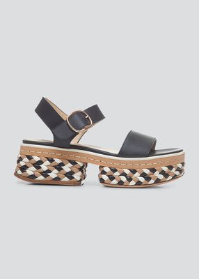 Mika Tricolor Leather Ankle-Strap Sandals
