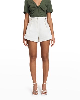 Mika Twill Front-Pleated Shorts