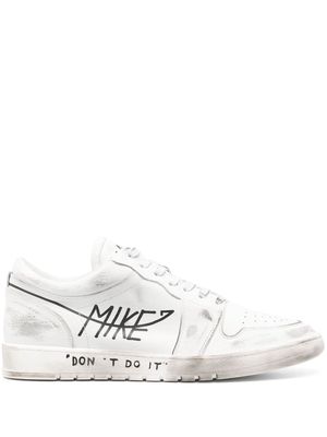 MIKE logo-print distressed leather sneakers - White