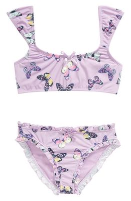 Miken Swim Kids' Butterfly Two-Piece Swimsuit in Crocus Petal/Lemon Zest