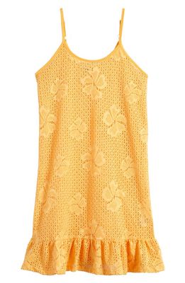 Miken Swim Kids' Crochet Peplum Cover-Up Dress in Amber Yellow