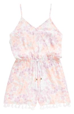 Miken Swim Kids' Floral Rope Belted Romper in Peach Bud/Orchid Bouquet