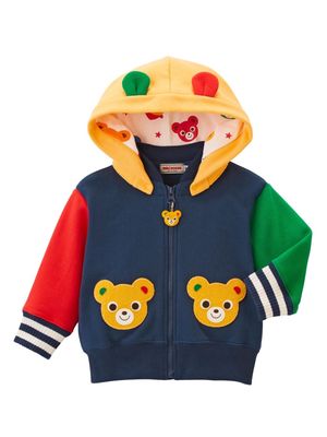 Miki House bear-embroidered cotton hooded jacket - Blue