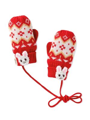 Miki House Bear-embroidered mittens
