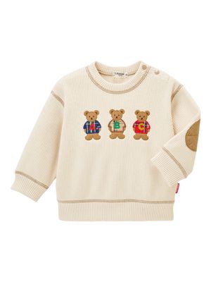 Miki House Bear-embroidered waffle-knit sweatshirt - Neutrals