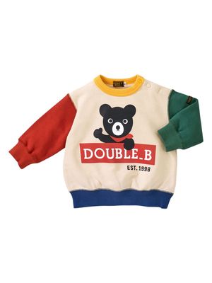 Miki House Bear logo-print cotton sweatshirt - Neutrals
