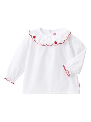 Miki House bunny embroidered cotton blouse - White