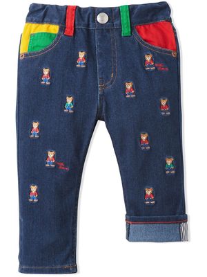 Miki House embroidered-bear straight-leg jeans - Blue