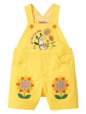 Miki House embroidered-design cotton jumpsuit - Yellow