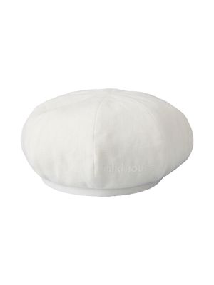 Miki House embroidered-logo flax beret - White