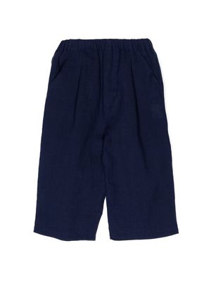 Miki House embroidered-logo straight cotton shorts - Blue