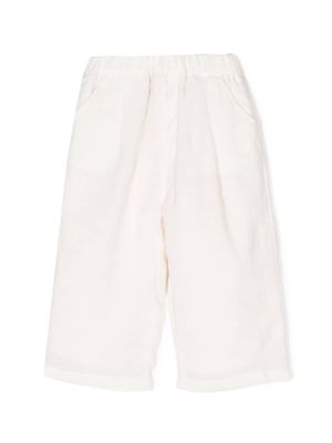 Miki House embroidered-logo straight cotton shorts - White