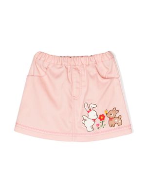 Miki House embroidered-motif cotton skirt - Pink