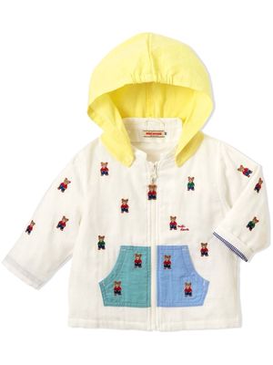 Miki House embroidered-motif zip-up hooded jacket - White