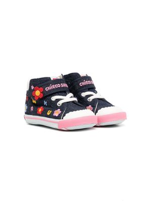 Miki House floral-embroidered denim sneakers - Blue