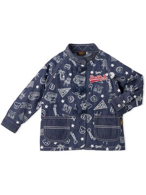 Miki House graphic-print denim jacket - Blue