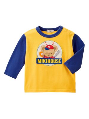 Miki House logo-embroidered cotton T-shirt - Yellow