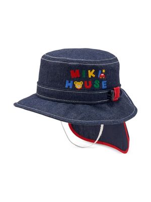 Miki House logo-embroidered denim bucket hat - Blue