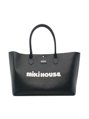 Miki House logo leather baby changing bag - Blue