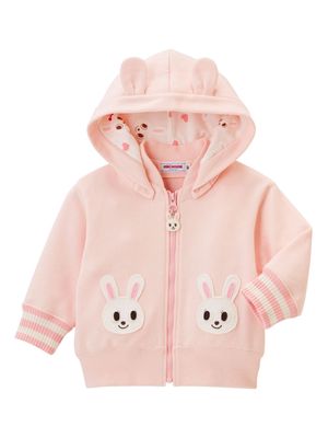 Miki House rabbit-embroidered cotton hooded jacket - Pink