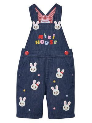 Miki House rabbit-embroidered cotton overalls - Blue