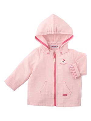 Miki House rabbit-embroidered zipped hooded jacket - Pink