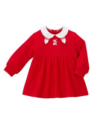 Miki House ribbon bunny cotton dress - Red