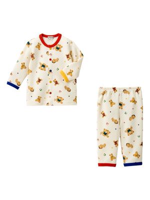 Miki House teddy bear-print pajama set - White