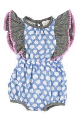 Miki Miette Isla Scallop Print Ruffle Sleeve Cotton Bubble Romper in Washi