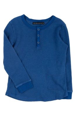Miki Miette Kids' Parker Long Sleeve Cotton Waffle Henley in Marine