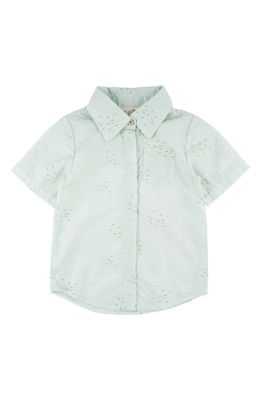 Miki Miette Kids' Westport Print Short Sleeve Cotton Button-Up Shirt in Blue