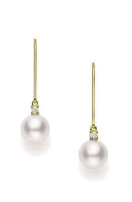 Mikimoto Akoya Pearl & Diamond Linear Earrings in Yellow Gold/Diamond/Pearl