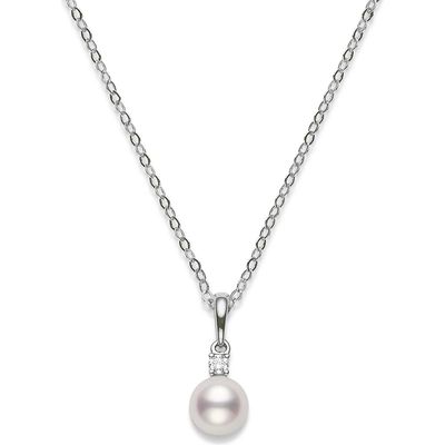 Mikimoto Classic Akoya Pearl & Diamond Pendant Necklace in D0.03 Gvs 18K Yg 