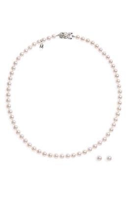 Mikimoto Cultured Pearl Necklace & Stud Earrings Set in White Gold 