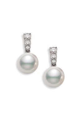 Mikimoto Morning Dew Akoya Cultured Pearl & Diamond Earrings in White Gold